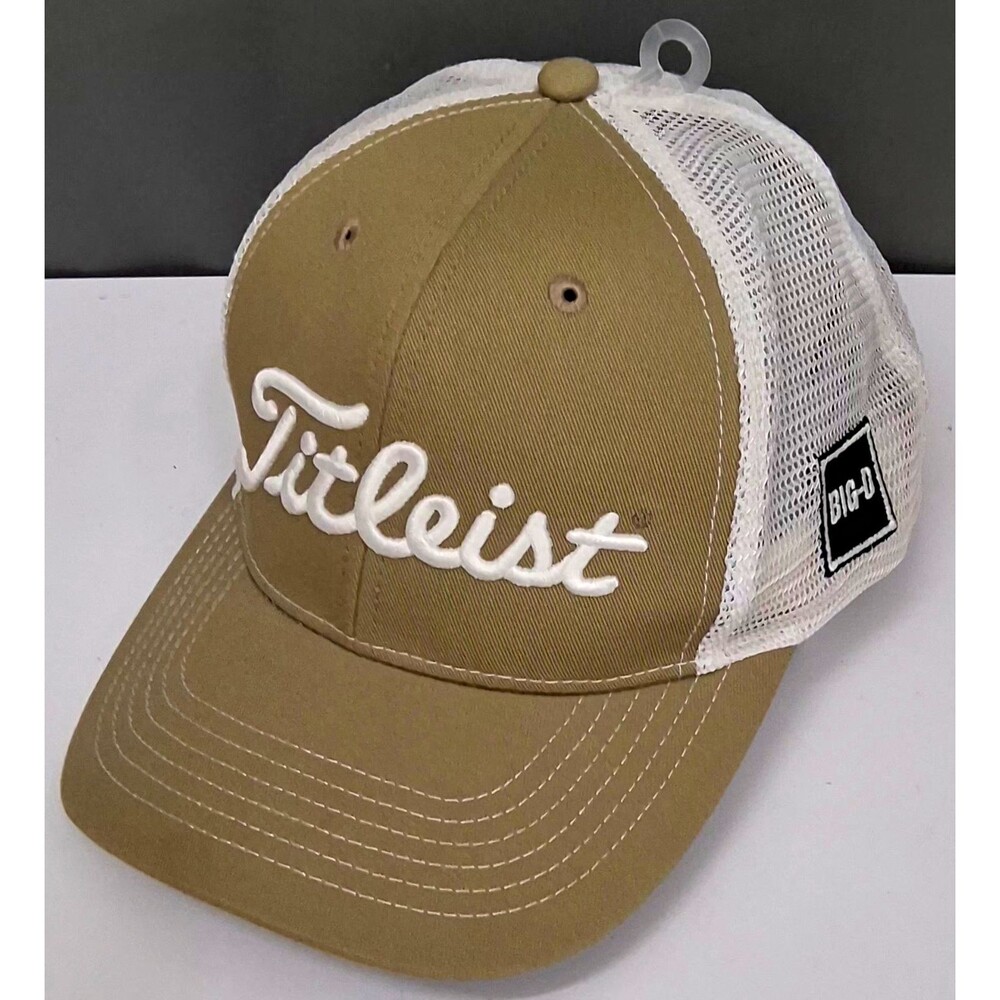 Titleist Tour Performance Mesh Khaki Tan White Trucker Golf Hat Adjustable FJ